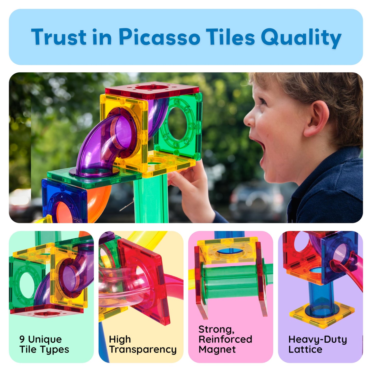 PicassoTiles 100pcs Magnetic Marble Run – STEM Construction Set with Tracks, Funnels, Curved Slopes & Steel Balls for Kids PTG100