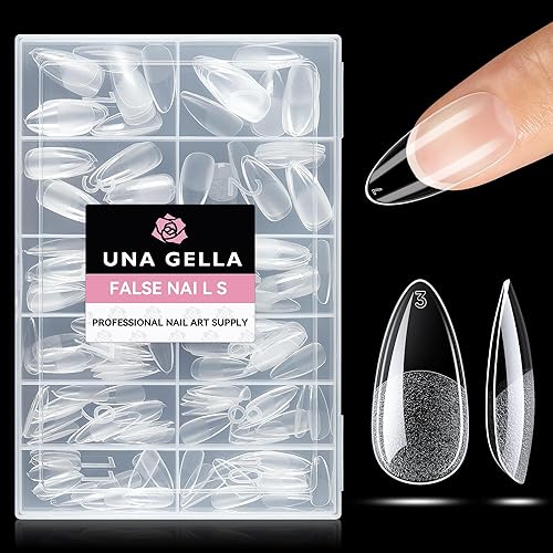 UNA GELLA Almond Nail Tips 216pcs Medium Almond Press on Nails Pre-shape Gel Fake Nails for Full Cover Acrylic French False Nails For Nail Extension