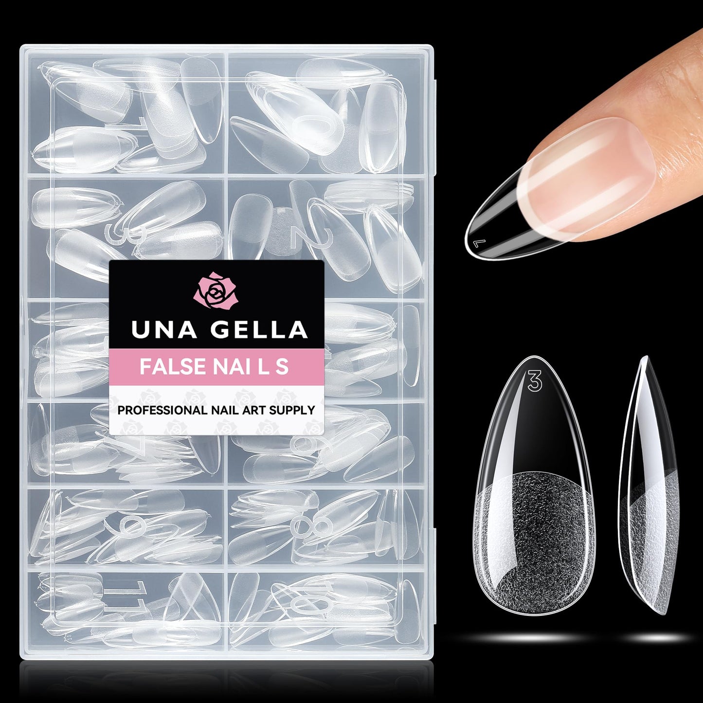 UNA GELLA Almond Nail Tips 216pcs Medium Almond Press on Nails Pre-shape Gel Fake Nails for Full Cover Acrylic French False Nails For Nail Extension