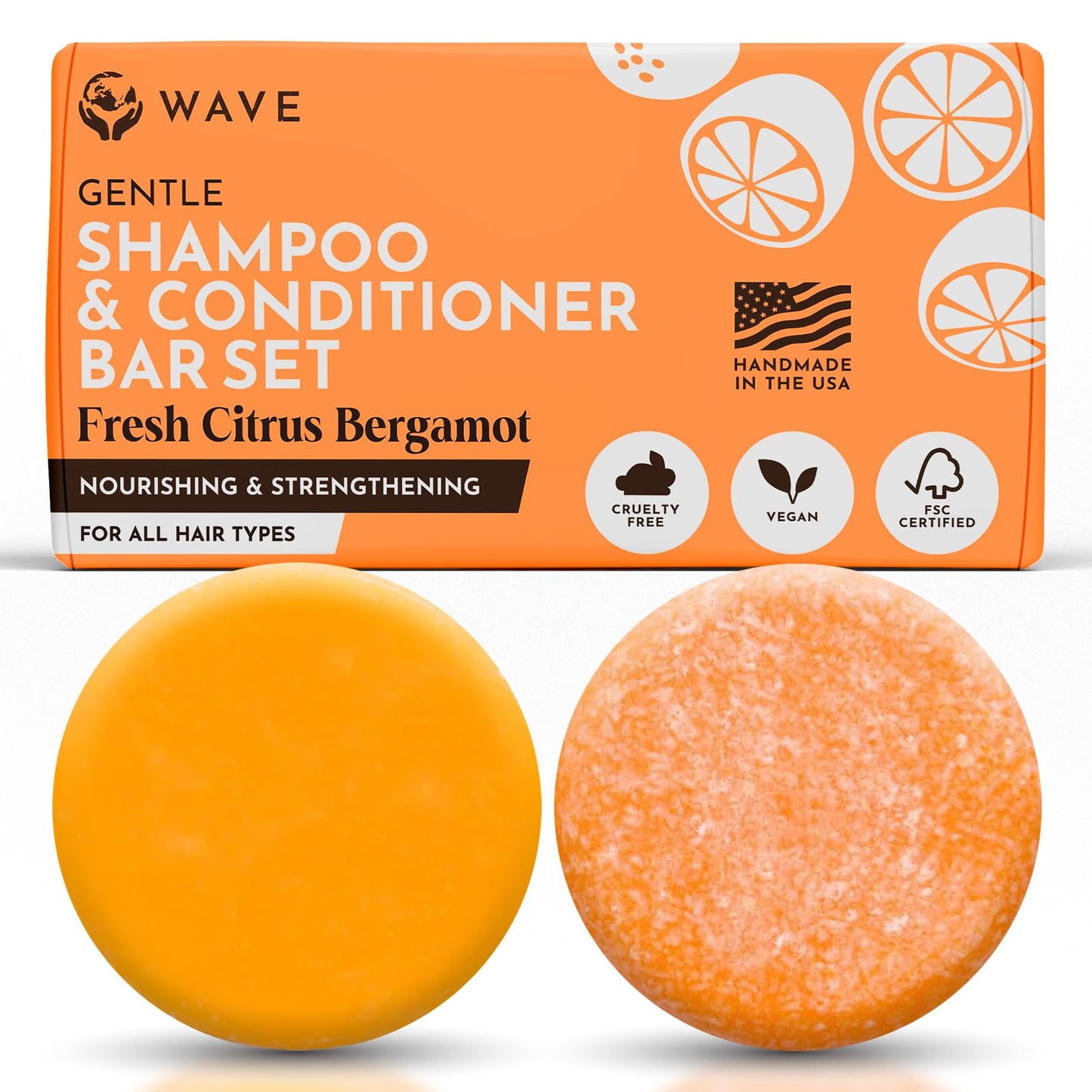 Shampoo and Conditioner Bar, Fresh Citrus - Sulfate Free Solid Shampoo and Conditioner Bars Set, Vegan Hair Care for All Hair Types, Long Lasting (120