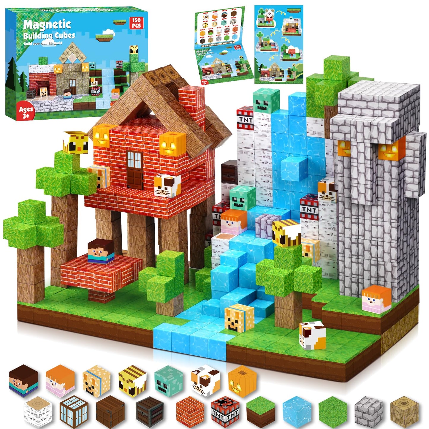 ToyUnited 150pcs Magnetic Blocks – STEM Magnet Cubes Building & Stacking Toys, Montessori Sensory Set for Kids Ages 3-8, Gift Idea