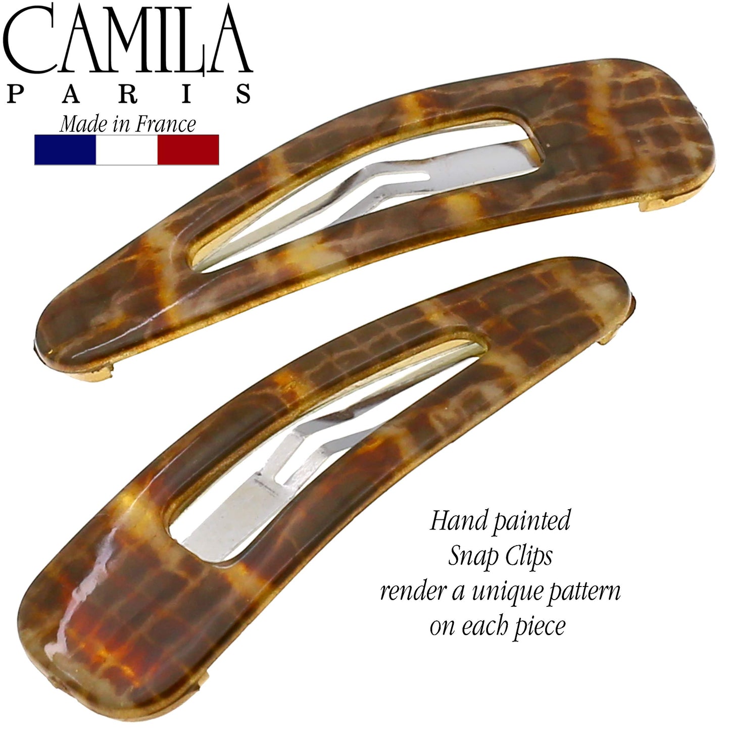 Camila Paris CP3093 French Hair Barrettes Clips, Snap Hair Slides Clic Clac for Women, Styling Girls Side Slide-in Metal Snap Pin Hair Accessories