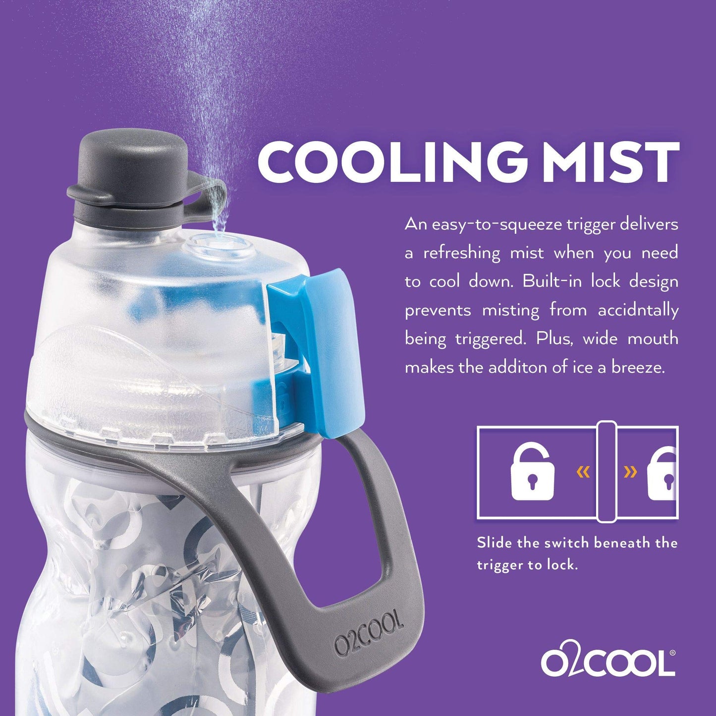 O2COOL Arctic Squeeze Mist 'N Sip Insulated Bottle w/Silicone Spout Cover And Locking Misting Function - 20 oz, Crackle Blue