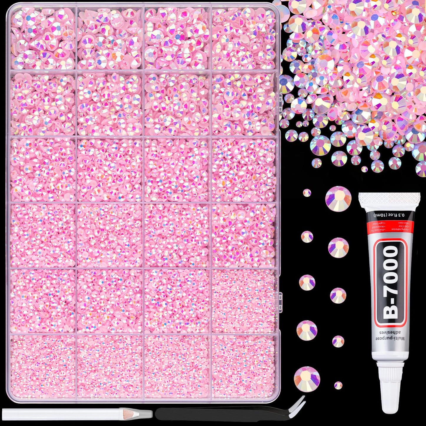 25000Pcs Resin Rhinestones for Crafting, Light Pink AB 2-6mm Mixed Sizes Non Hotfix Flatback Gems with 1Pcs Glue, Bedazzling Crystal for DIY Craft Beauty and Personal Care TINKRSTUFF Default Title