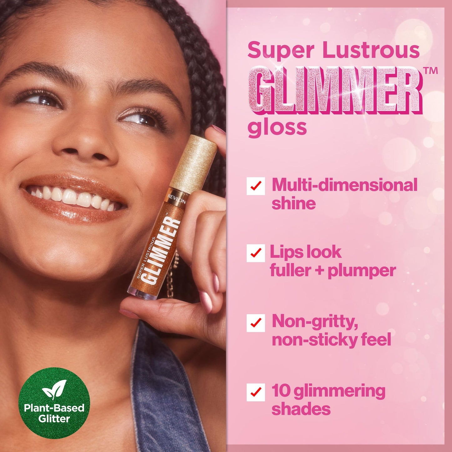 REVLON Super Lustrous Glimmer Gloss, Hydrating Lip Makeup, Non-Sticky, High-Shine Finish, Plant-Based Glitter, 010 Indigo Ice, 0.13 fl oz