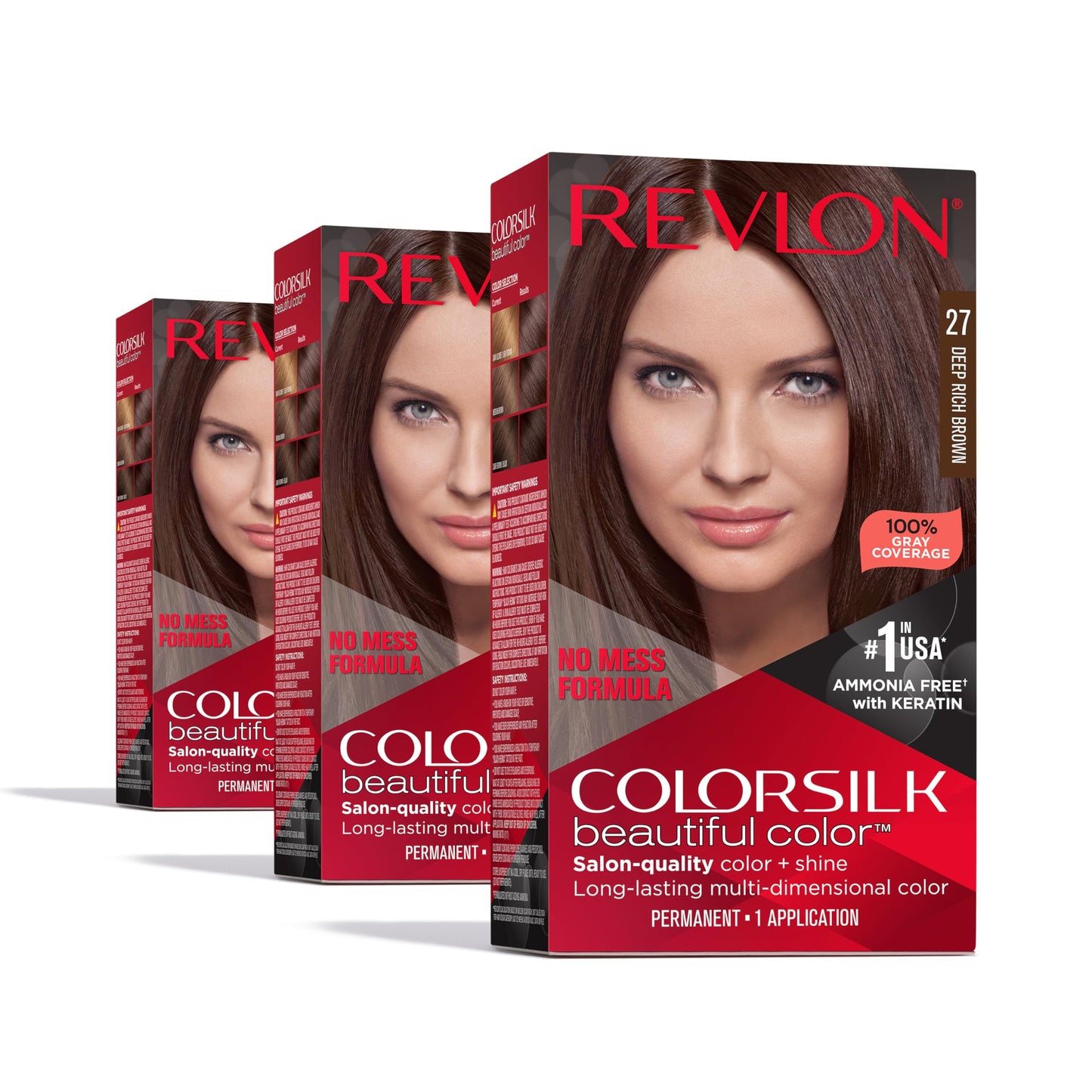 Revlon Colorsilk Beautiful Color Permanent Hair Color, (OLD VERSION) 27 Deep Rich Brown (Pack of 3)