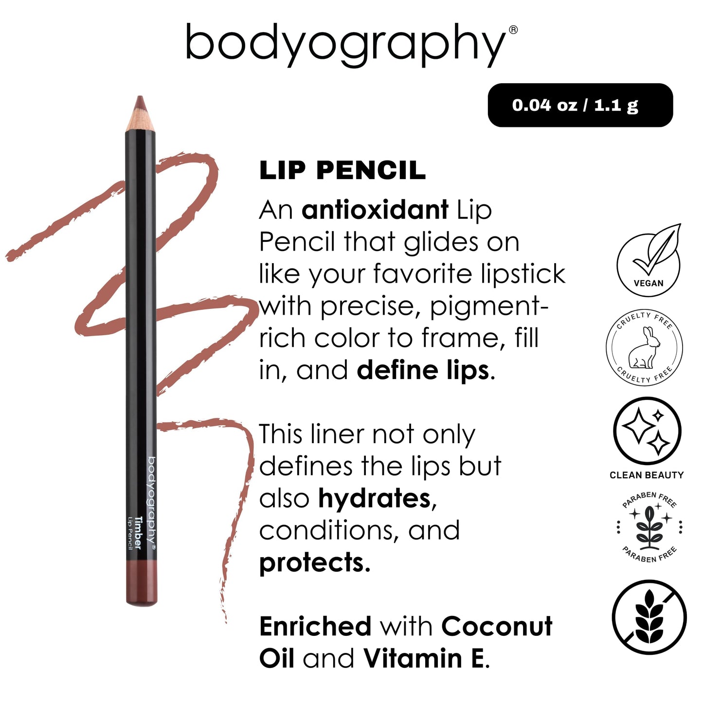 Bodyography Barely There Lip Pencil | Lip Liner Pencil with Coconut Oil, Vitamin E & C | Long-Lasting, Matte Liner for Definition & Color | Makeup Beauty & Personal Care Bodyography