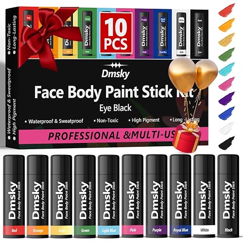 Dmsky 10 Packs Eye Black Sports Stick for Football, Baseball, Softball-Anti-Glare Face Body Paint Stick Kit,Water-Proof Eye Sports Paint Sticks,10