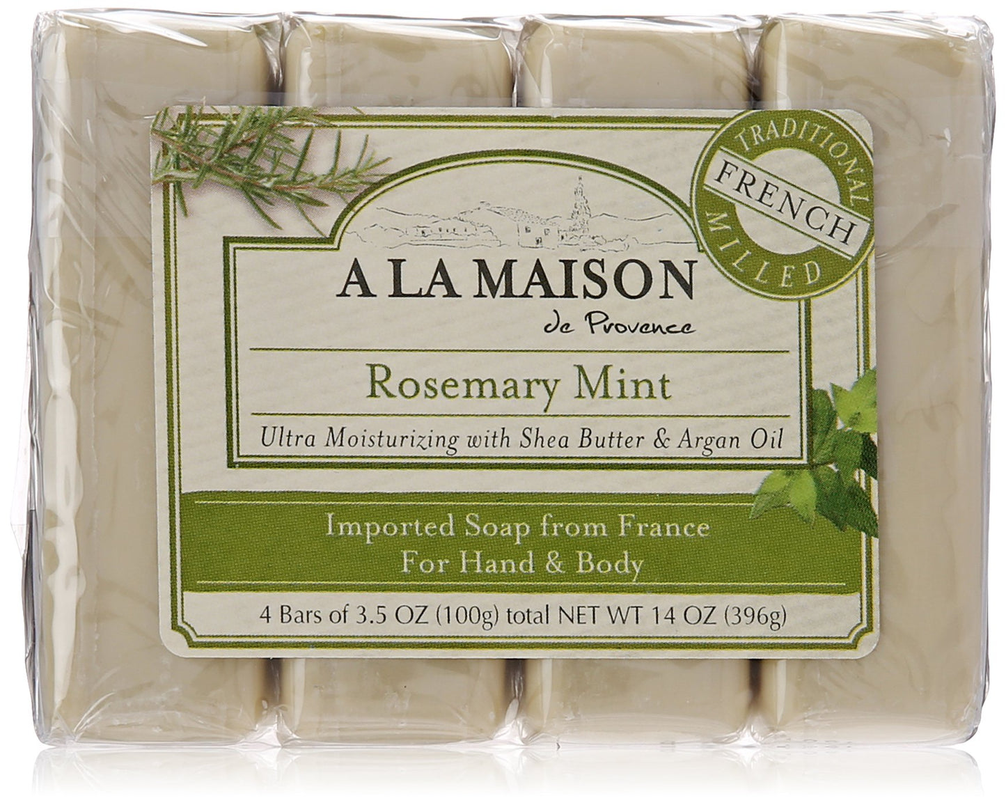 A LA MAISON Rosemary Mint Bar Soap - Triple French Milled Natural Moisturizing Hand Soap Bar (4 Bars of Soap, 3.5 oz)