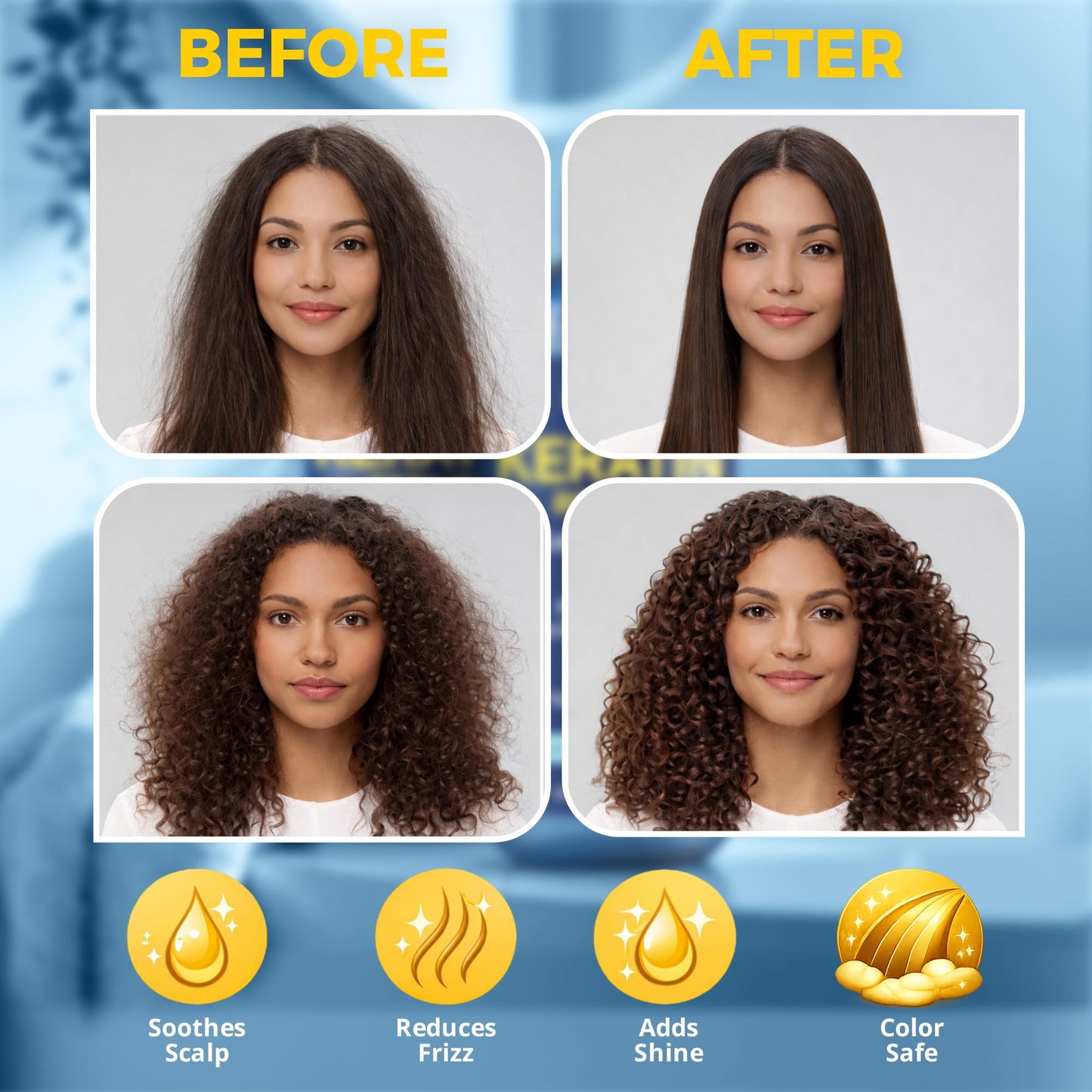 Keratin Shampoo and Conditioner Set 16 fl oz Each - Strengthening & Smoothing Care for Dry, Damaged, Frizzy or Keratin-Treated Hair - Color Protecting