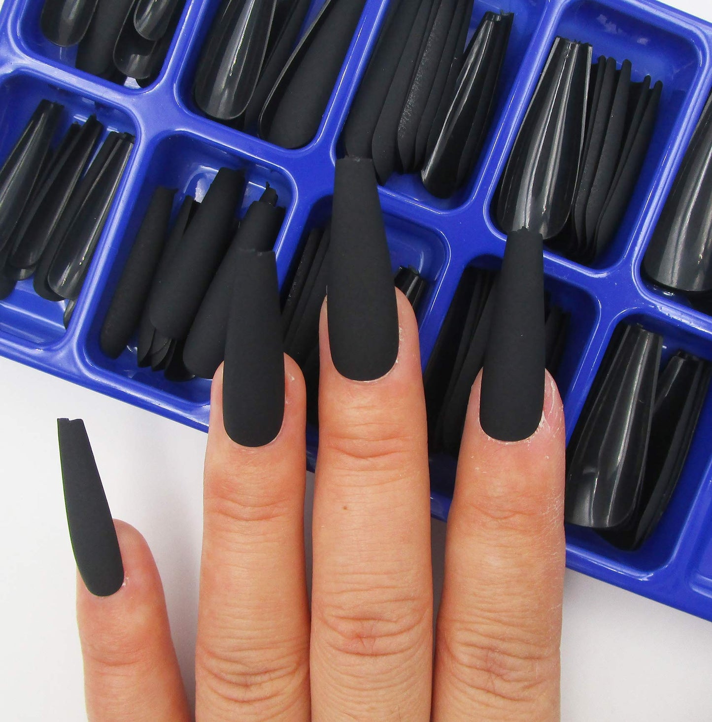 LoveOurHome 100pc Coffin Press on Nails Long Fake Nails Medium Ballerina Acrylic Press on Nail Coffin Nail Tips Matte Black Artifical Nail Full Cover