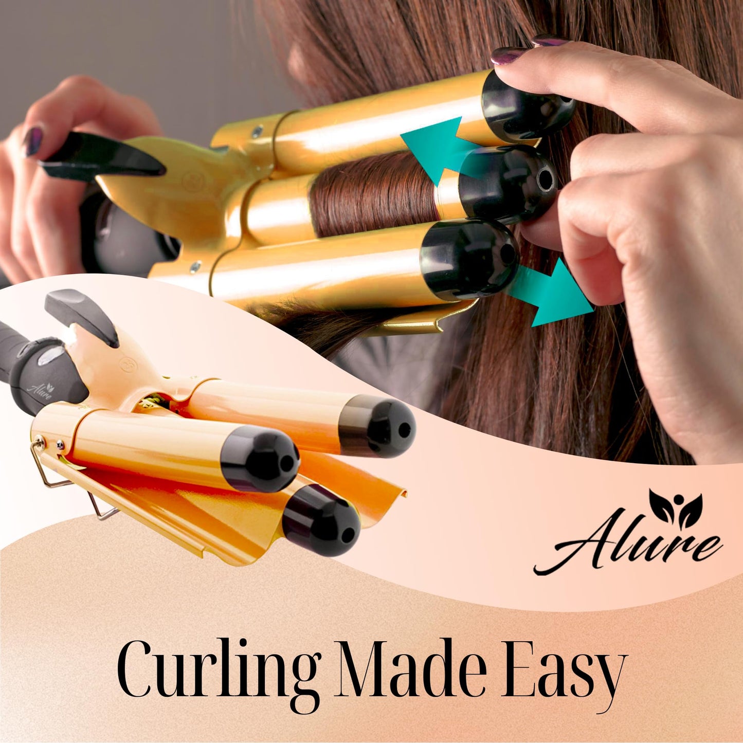 Alure Three Barrel Curling Iron Wand with LCD Temperature Display - 1 Inch Ceramic Tourmaline Triple Barrels, Dual Voltage Crimping Tool, Best Hair
