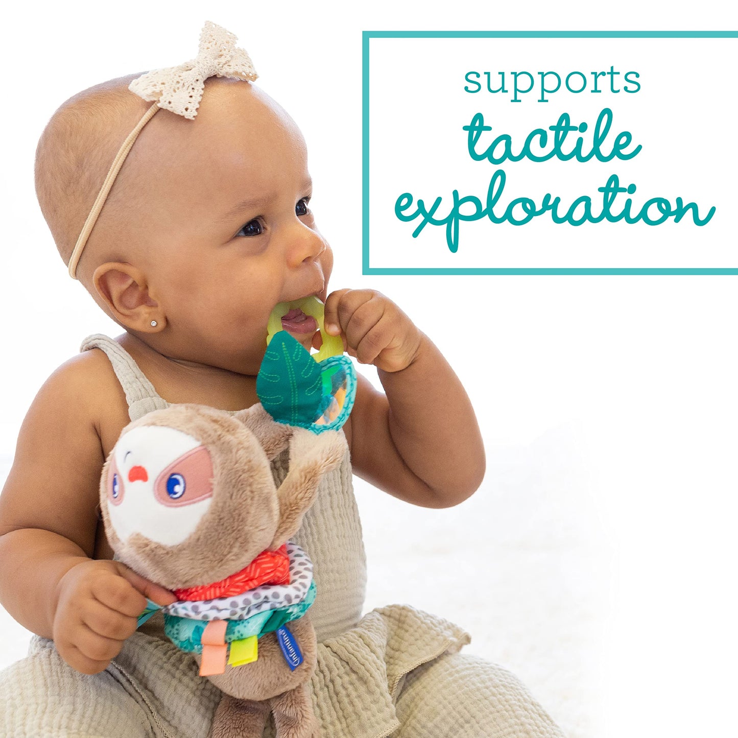 Infantino Music & Motion Pulldown Sloth - Musical Plush Sloth with Multi-Textured teether for Tactile Exploration, Easily attaches to Strollers and…