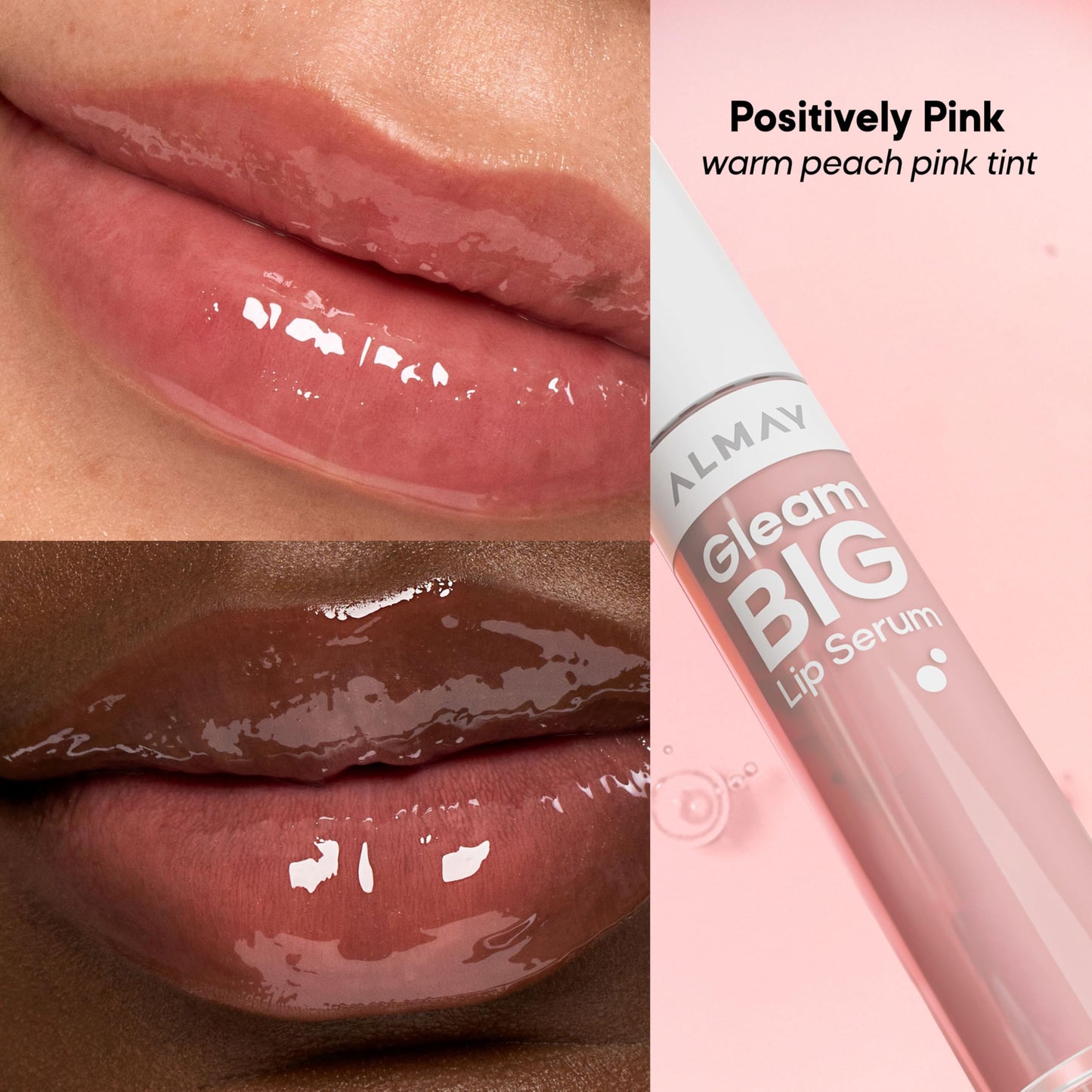 Almay Gleam Big™ Lip Serum, Hydrating and Moisturizing, Hypoallergenic Lip Gloss, Non-Sticky, 100 Positively Pink, 0.13 fl oz