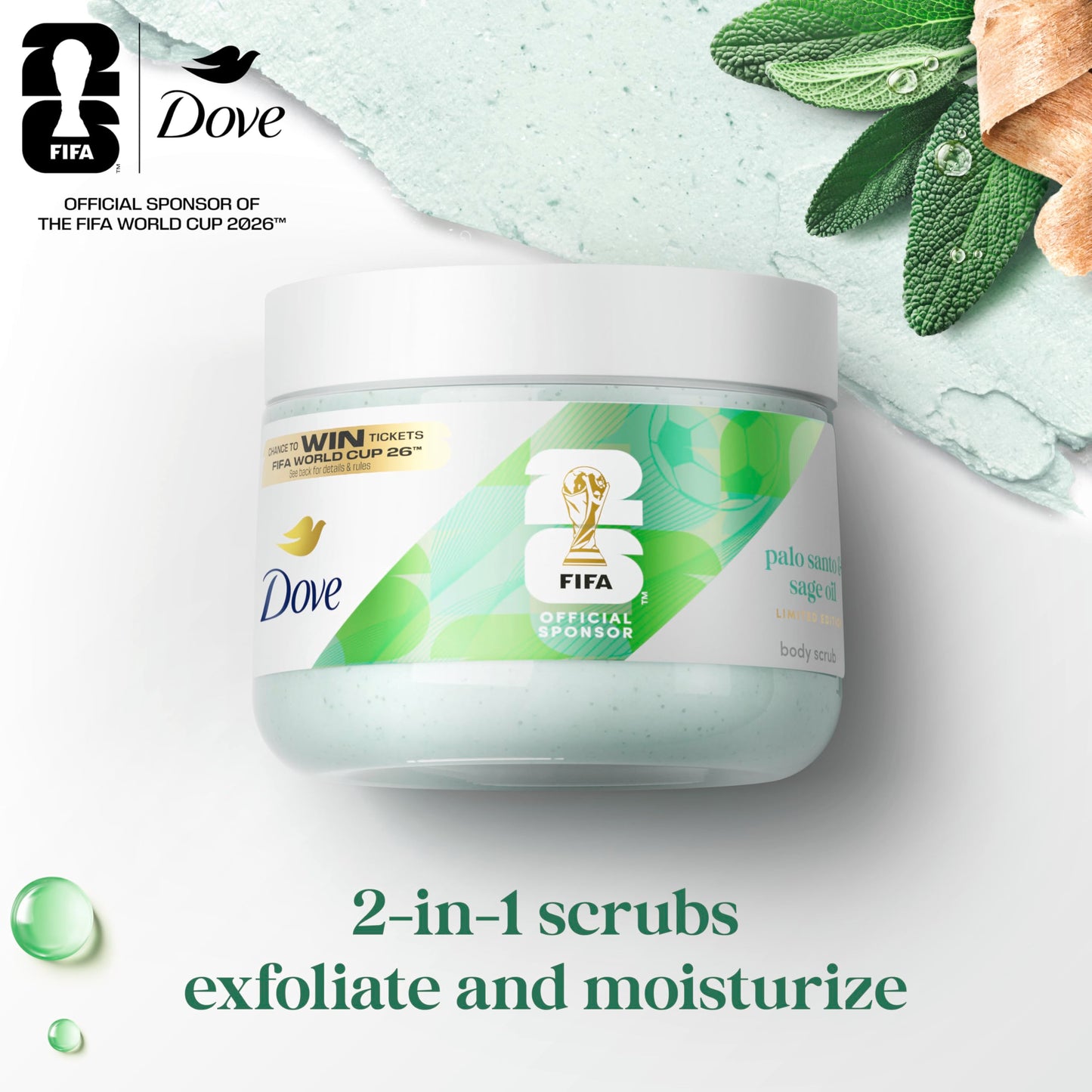 Dove FIFA World Cup 2026 Limited Edition Moisturizing Body Scrub - Palo Santo & Sage Oil, pH?Balanced Whipped Exfoliator for Hydrated, Radiant Skin Beauty & Personal Care Dove