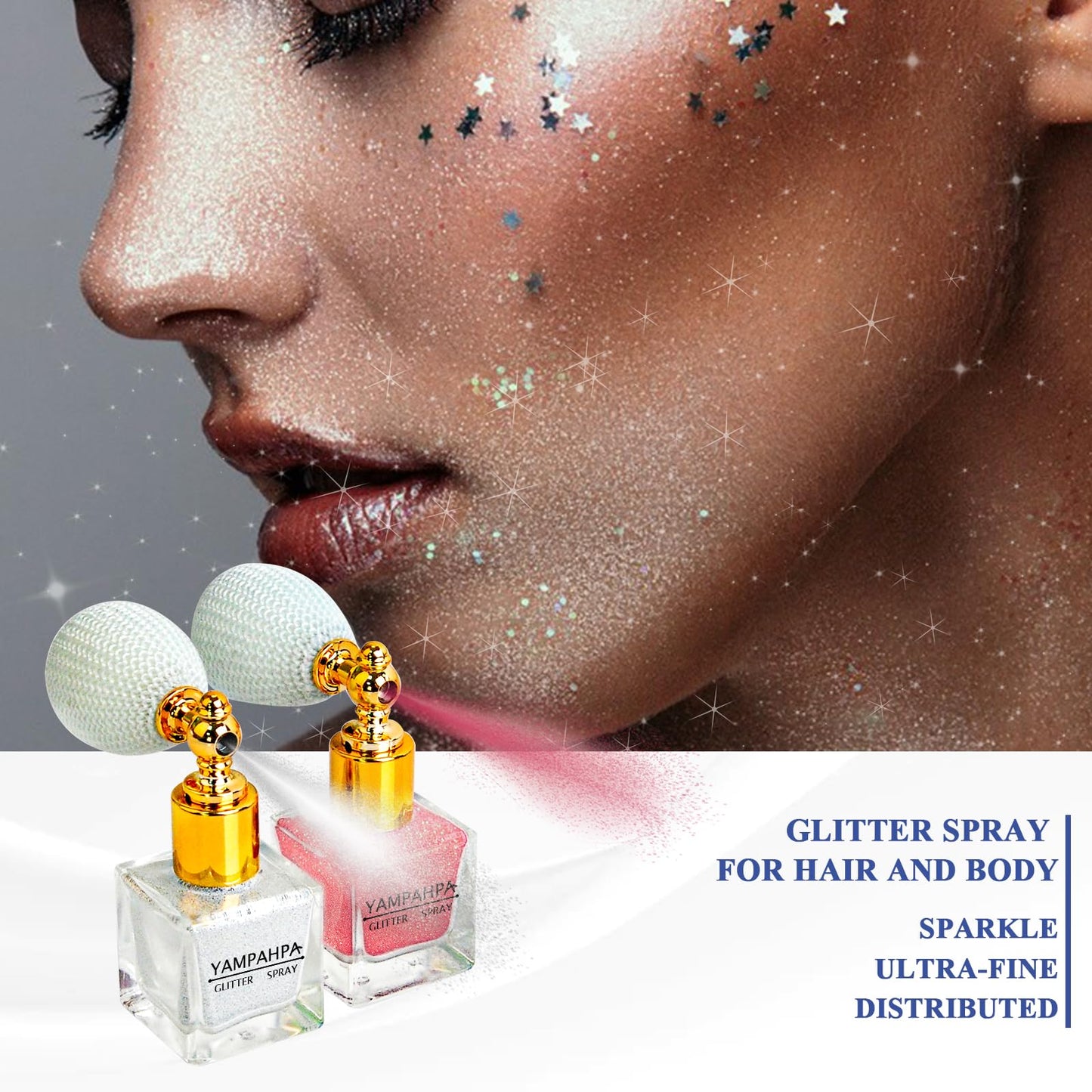 Body Glitter Spray, Pink Silver Glitter Spray for Hair and Body
