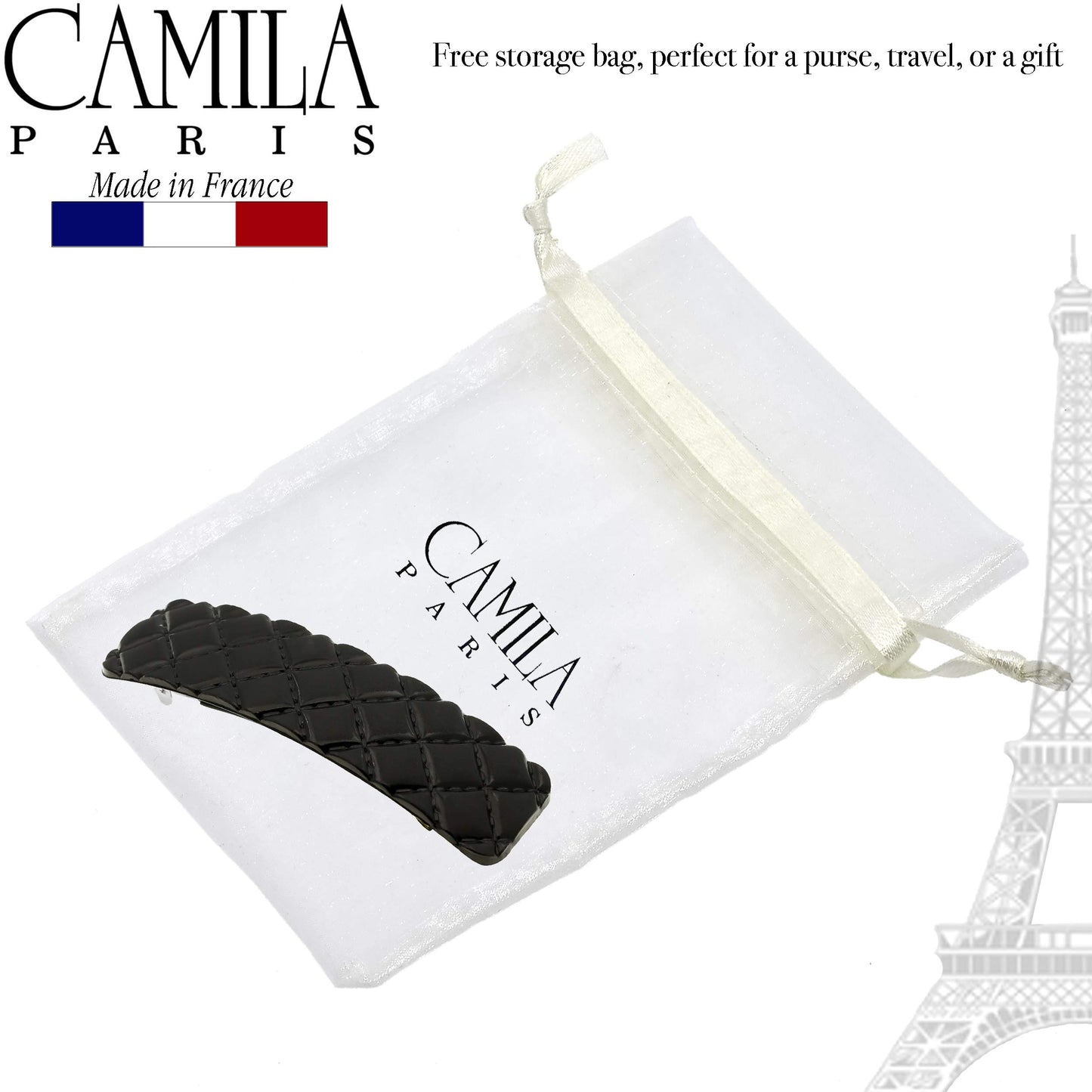 Camila Paris CP2650 French Hair Barrette Clip for Girls, Black, Rubberized Metal Closure Strong Hold Grip Hair Clips for Women, No Slip and Durable