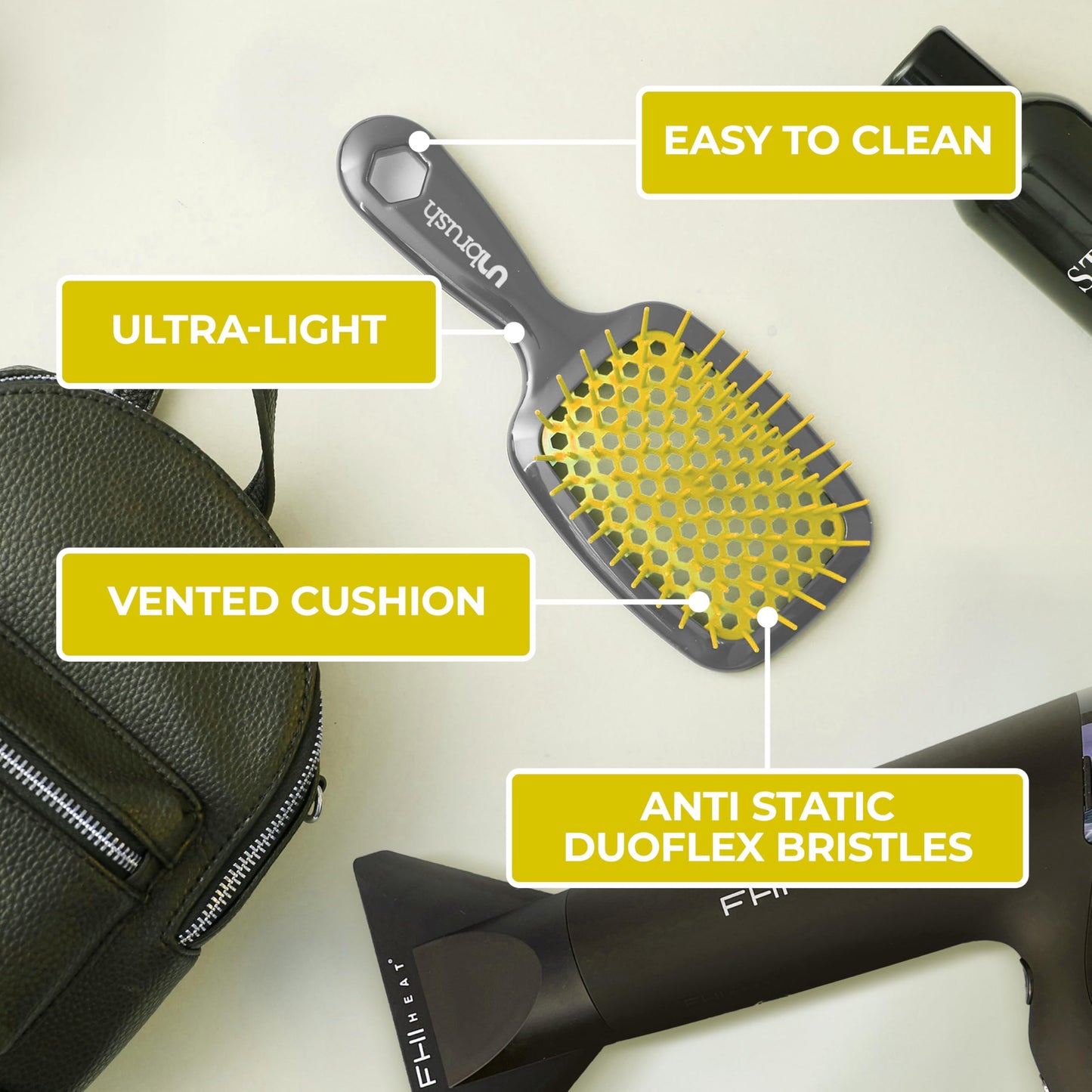 FHI Heat UNbrush Detangling Brush for Pain-Free Brushing on All Wet or Dry Hair Types - Durable DuoFlex Anti-Static Bristles, Lightweight Handle