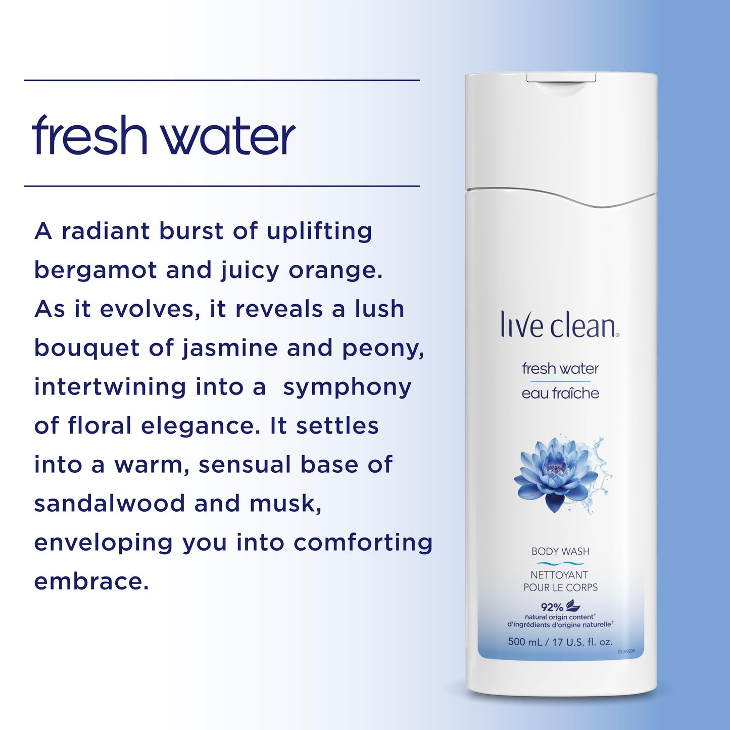 Live Clean Body Wash, Hydrating Fresh Water, 17 Oz