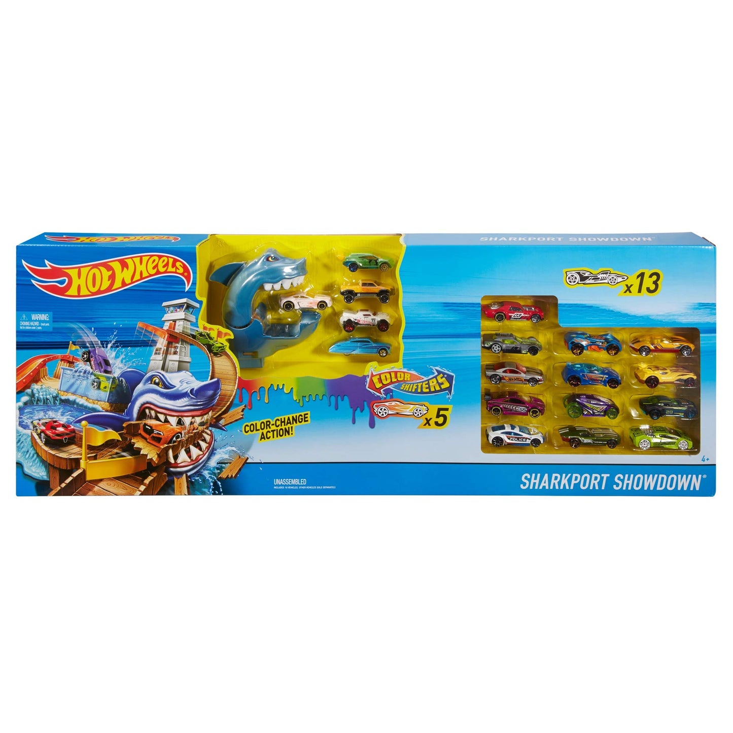 Hot Wheels Color Shifters Sharkport Showdown Playset with 18 Cars