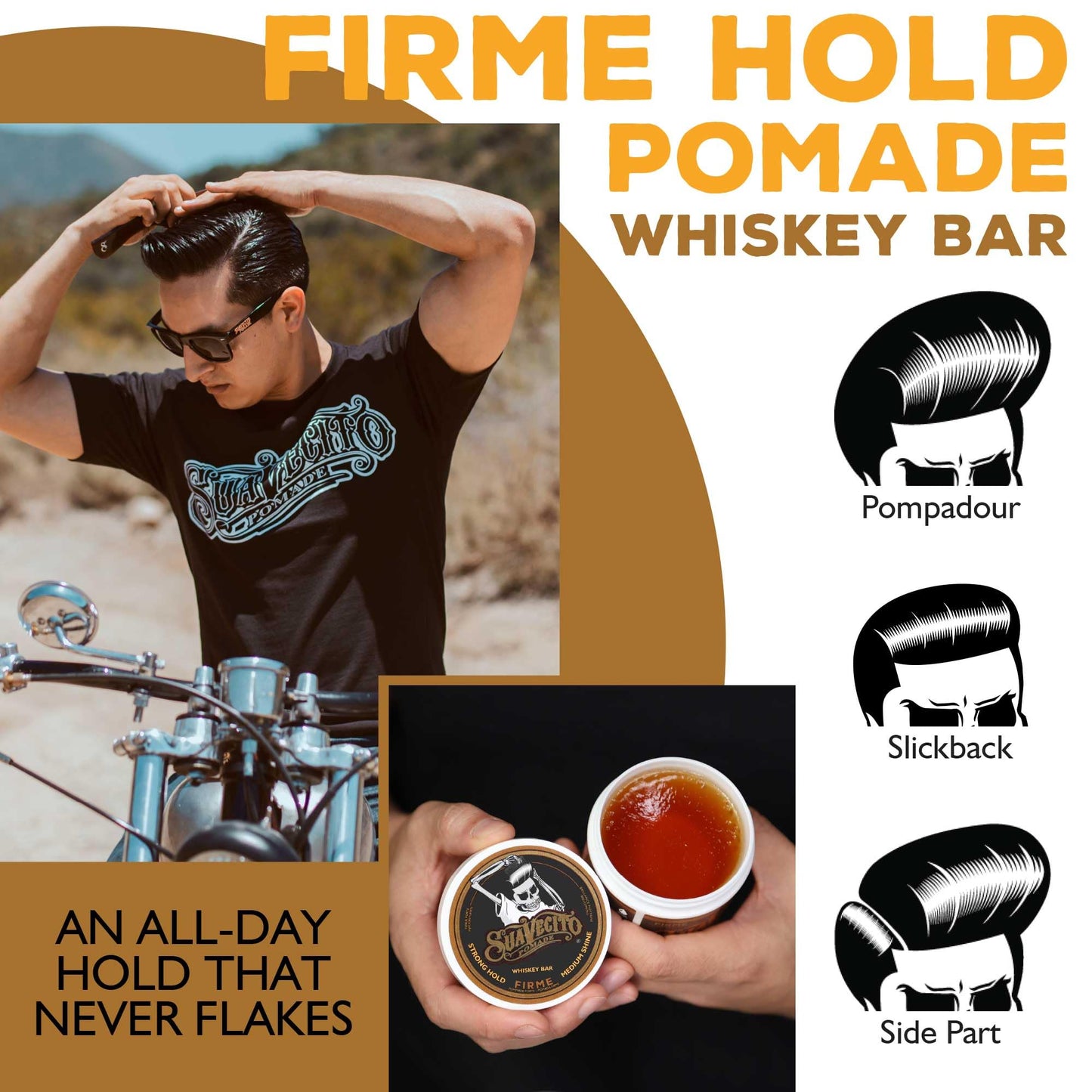 Suavecito Pomade Firme (Strong) Hold Whiskey Bar Scent 4 oz - Pomade For Men - Medium Shine Water Based Wax Like Flake Free Hair Gel - Easy To Wash Beauty and Personal Care Suavecito