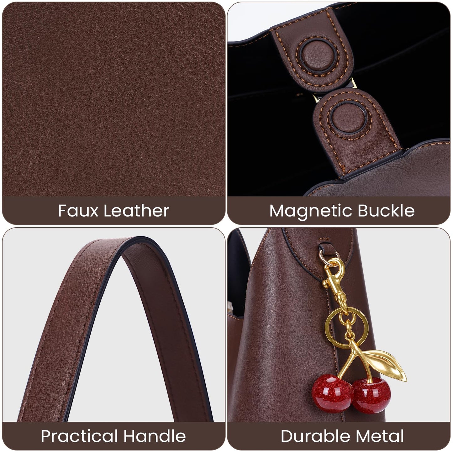 Faux Suede Hobo Bags Vegan Leather Shoulder Bag Tote for Women with Cherry Charm Slouchy Designer Handbag Purse Fall Fashion
