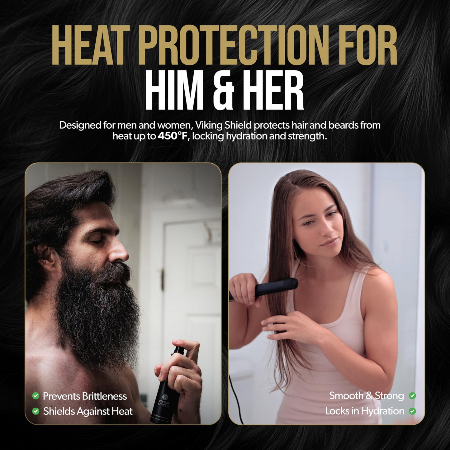 Beard & Hair Heat Protectant Spray - Viking Shield Beard Spray for Men, Protects Hair from Heat Damage of Straightener and Styling - Argan Oil Thermal