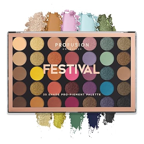Profusion Cosmetics 35 Shade Eyeshadow Palette - Ultra-Pigmented Powder in Bright, Vibrant Colors for Stunning Eye Looks, Skin-Friendly, Vegan