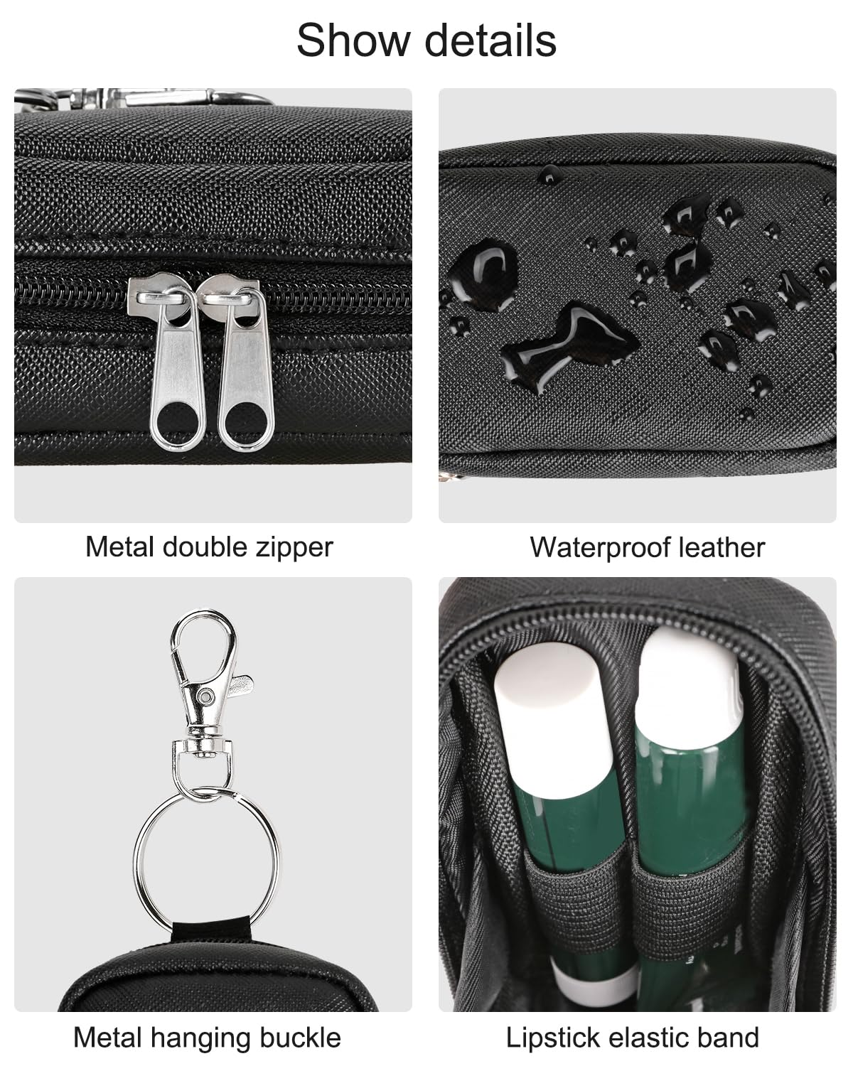 Meiiy Chapstick Holder Bag Small Lip Balm Sleeve Pouch Lipstick Portable Storage Bag Lip Gloss Case With Hook Accessories Gift for Women (balck)