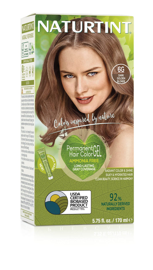 Naturtint Permanent Hair Color 6G Dark Golden Blonde (Pack of 1), Ammonia Free, Vegan, Cruelty Free, up to 100% Gray Coverage, Long Lasting Results