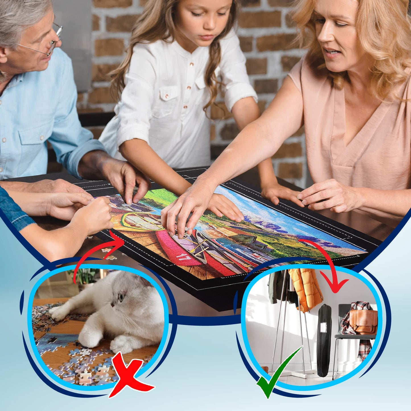 Gourbette Black Jigsaw Puzzle Mat Roll Up – Portable Puzzle Board & Saver for 500/1000/1500/2000 Piece Puzzles, Storage & Travel Keeper