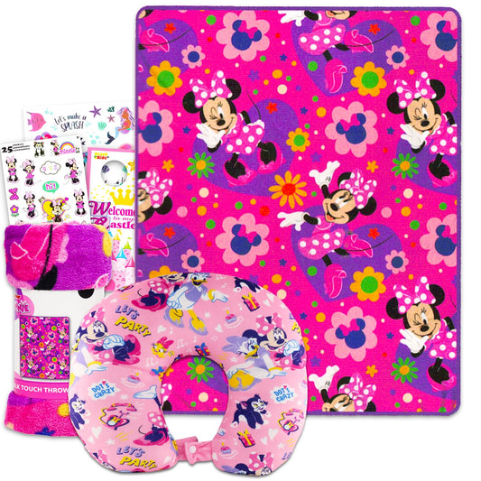 Disney Minnie Mouse Travel Blanket and Pillow Set - Bundle with 40"x 50" Throw Blanket, Neck Pillow, Stickers, More | Minnie Mouse Travel Accessories…