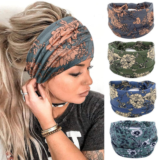 YONUF Wide Boho Headbands for Women Fashion Knotted Headband Yoga Workout Hair Accessories African Head Wrap 4 Pack Beauty and Personal Care YONUF Default Title