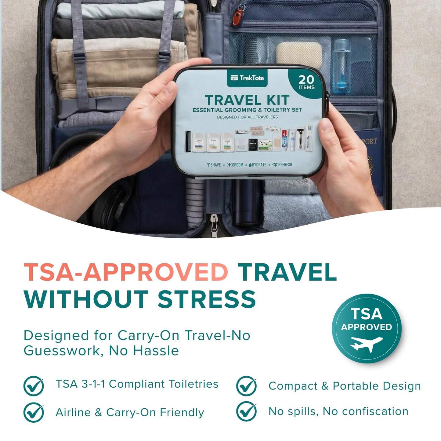 TrekTote 20 Piece Unisex Travel Hygiene Kit with Toiletries & Personal Care Essentials, TSA-Compliant, Individual and Bulk Packs Available Beauty and Personal Care TREKTOTE