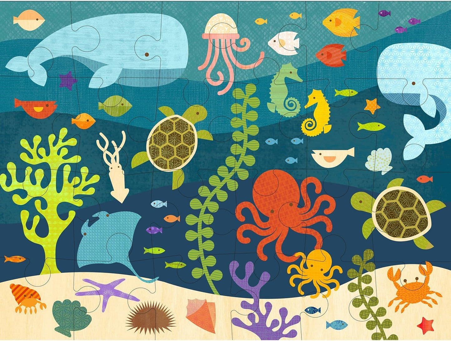 Petit Collage Floor Puzzle Ocean Life 24 Pieces | Large Puzzle for Kids | Completed Puzzle 18" x 24" | Great Gift for Kids Ages 3+