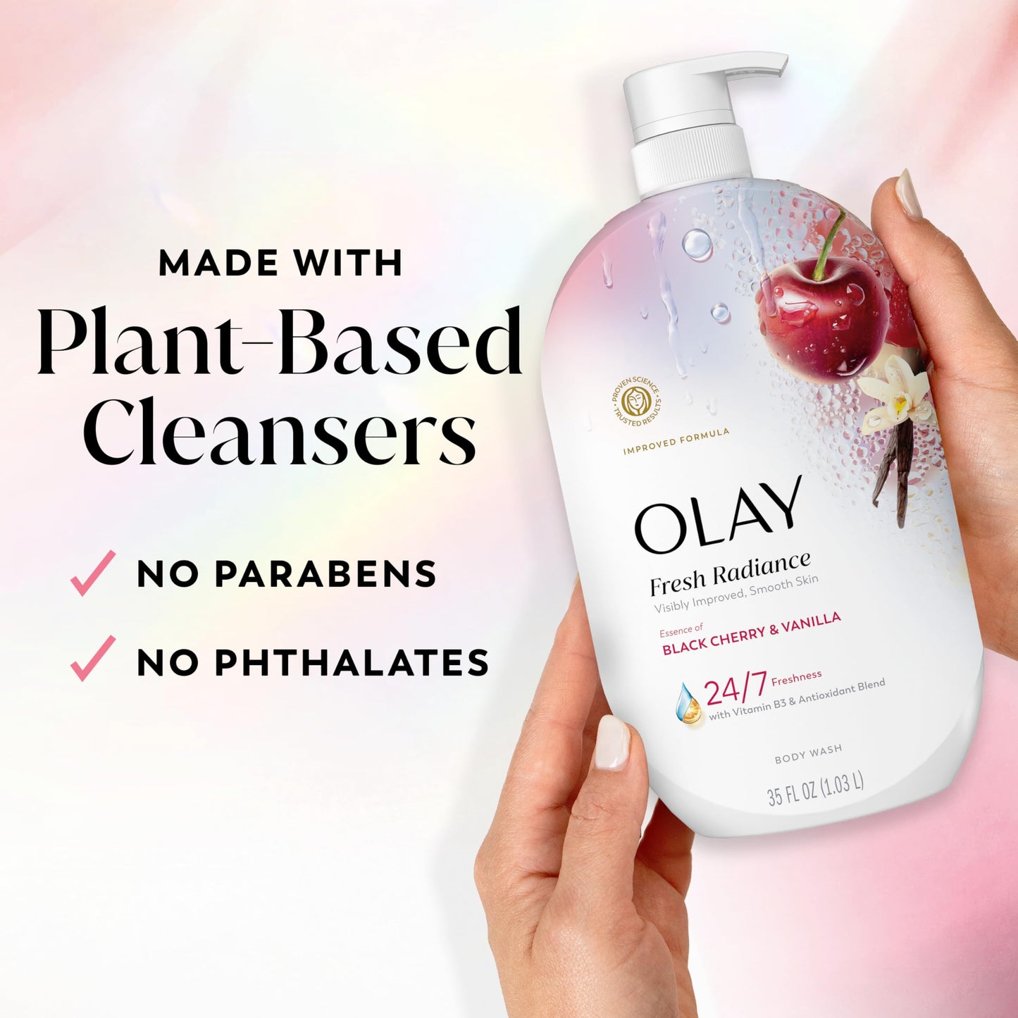 Olay Body Wash for Women, Fresh Radiance, 24/7 Skin-Loving Freshness, Visibly Radiant, Plant Based Cleansers, Vitamin B3 & Antioxidant Blend, For All