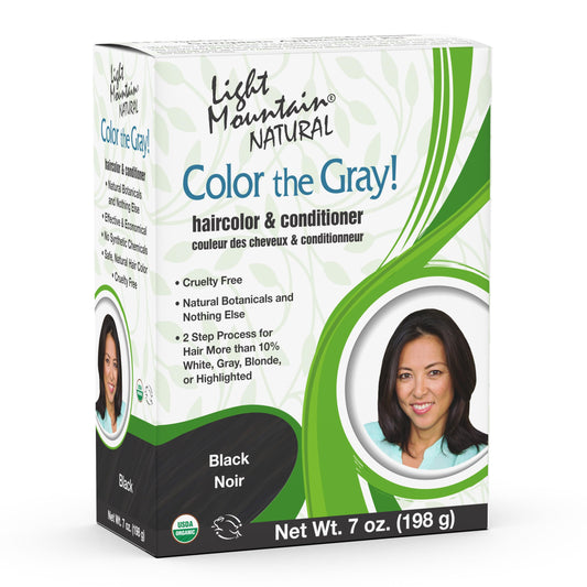 Light Mountain Henna Hair Color & Conditioner, Color the Gray - Black Hair Dye for Men/Women, Chemical-Free Semi-Permanent Hair Color for White, Gray