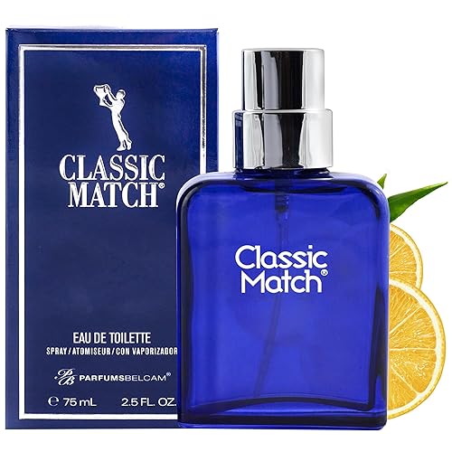 PB ParfumsBelcam Blue Classic Match Eau de Toilette Spray for Men - Modern Citrus Fougere Fragrance, Notes of Melon, Moss and Patchouli, Cologne