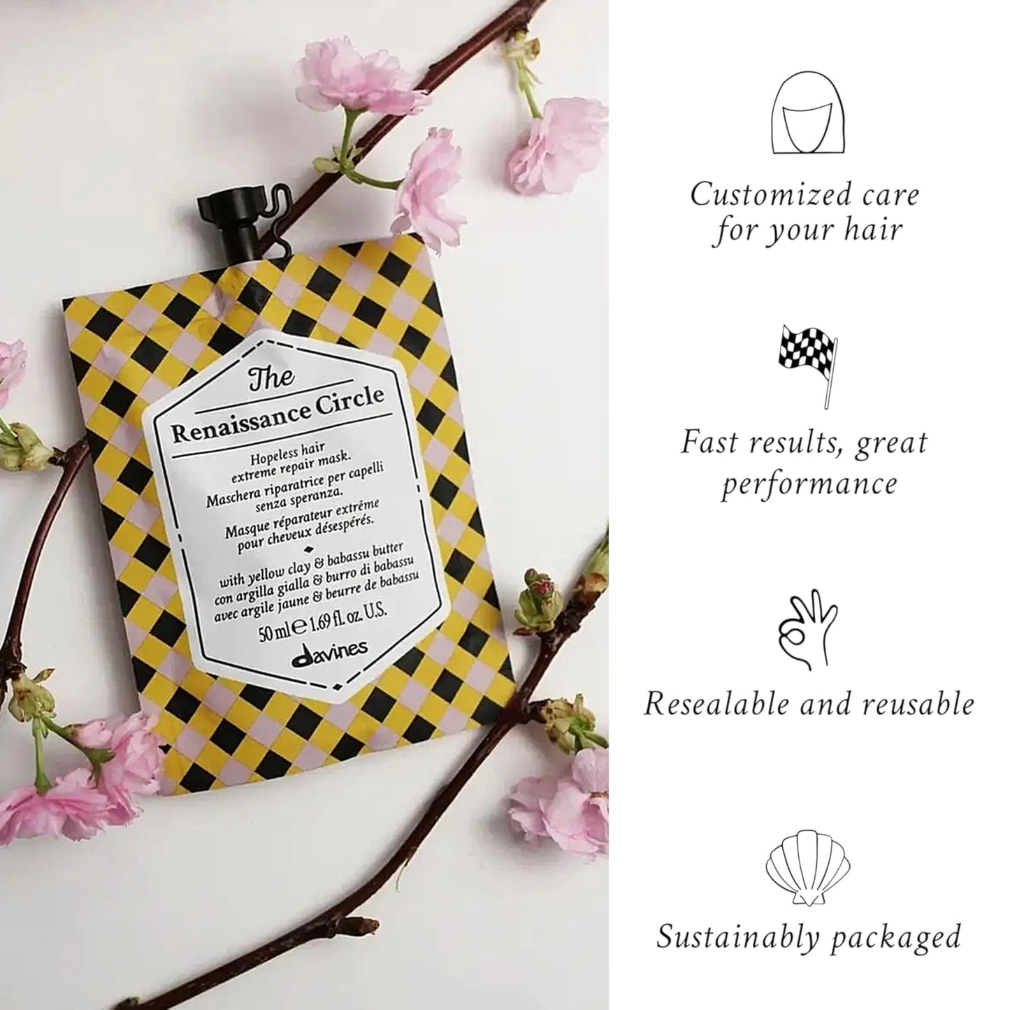 Davines The Renaissance Circle Hair Mask, Repairing Treatment for Extremely Damaged Hair - Restores Structure & Softness with Babassu Butter & Yellow Beauty and Personal Care Davines