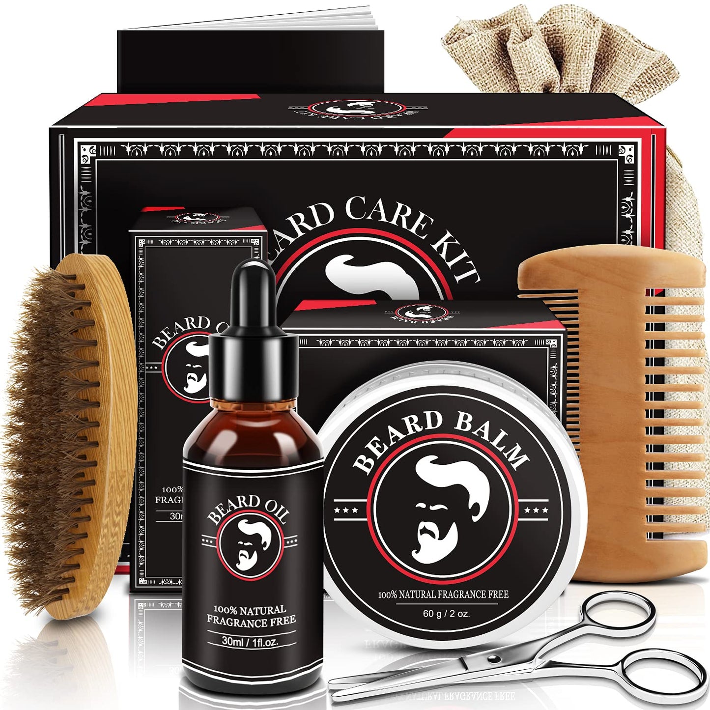 Valentines Gifts for Him, Beard Kit for Men, Beard Growth and Grooming Kit w/Beard Oil Beard Balm Beard Brush Beard Comb Beard Scissors, Christmas