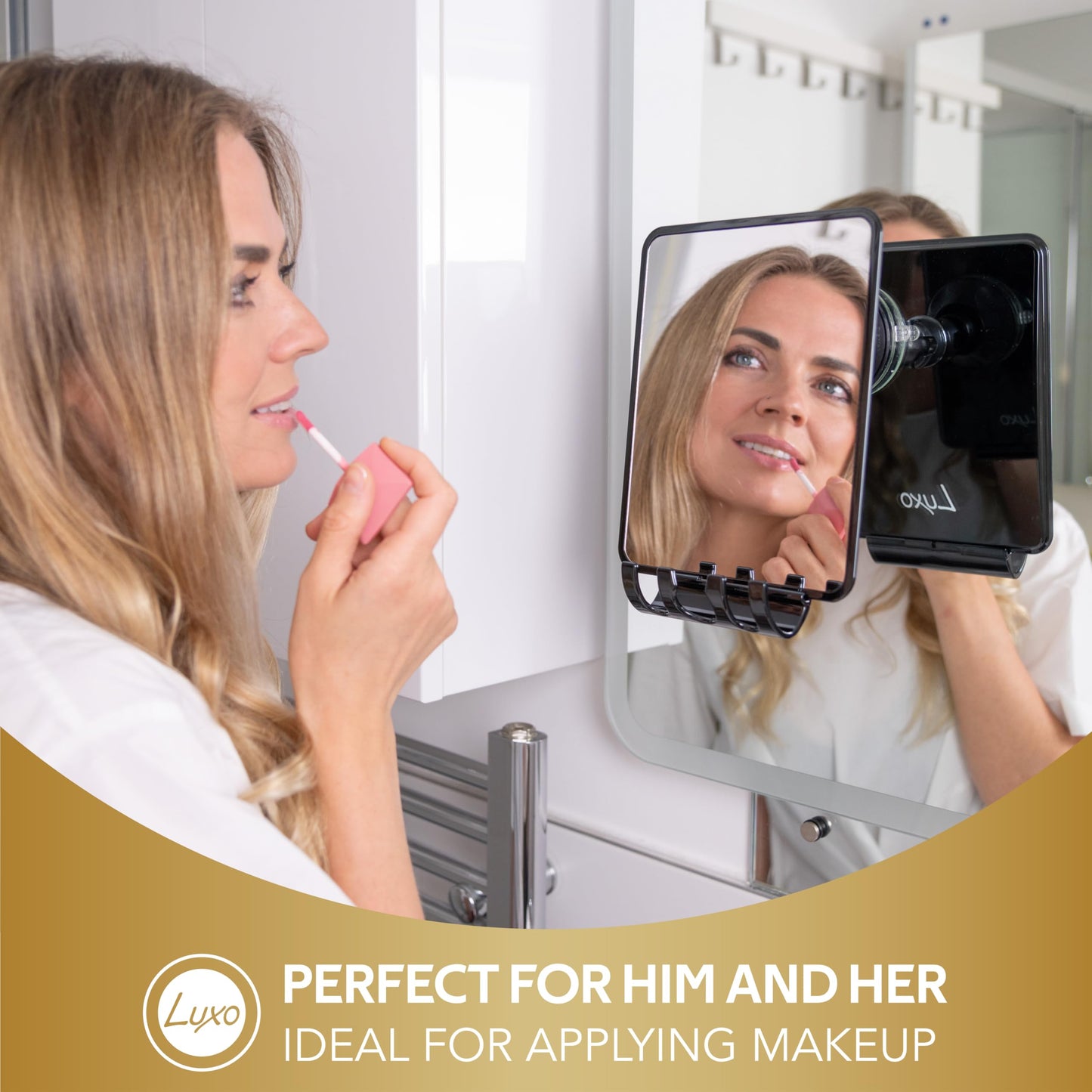 Luxo Shaving Mirror, Shower Mirror with a Razor Holder for Shaving with Powerful Suction Cup - Shatterproof Anti Fog Mirror for Shower (White/Clear) Beauty and Personal Care Luxo