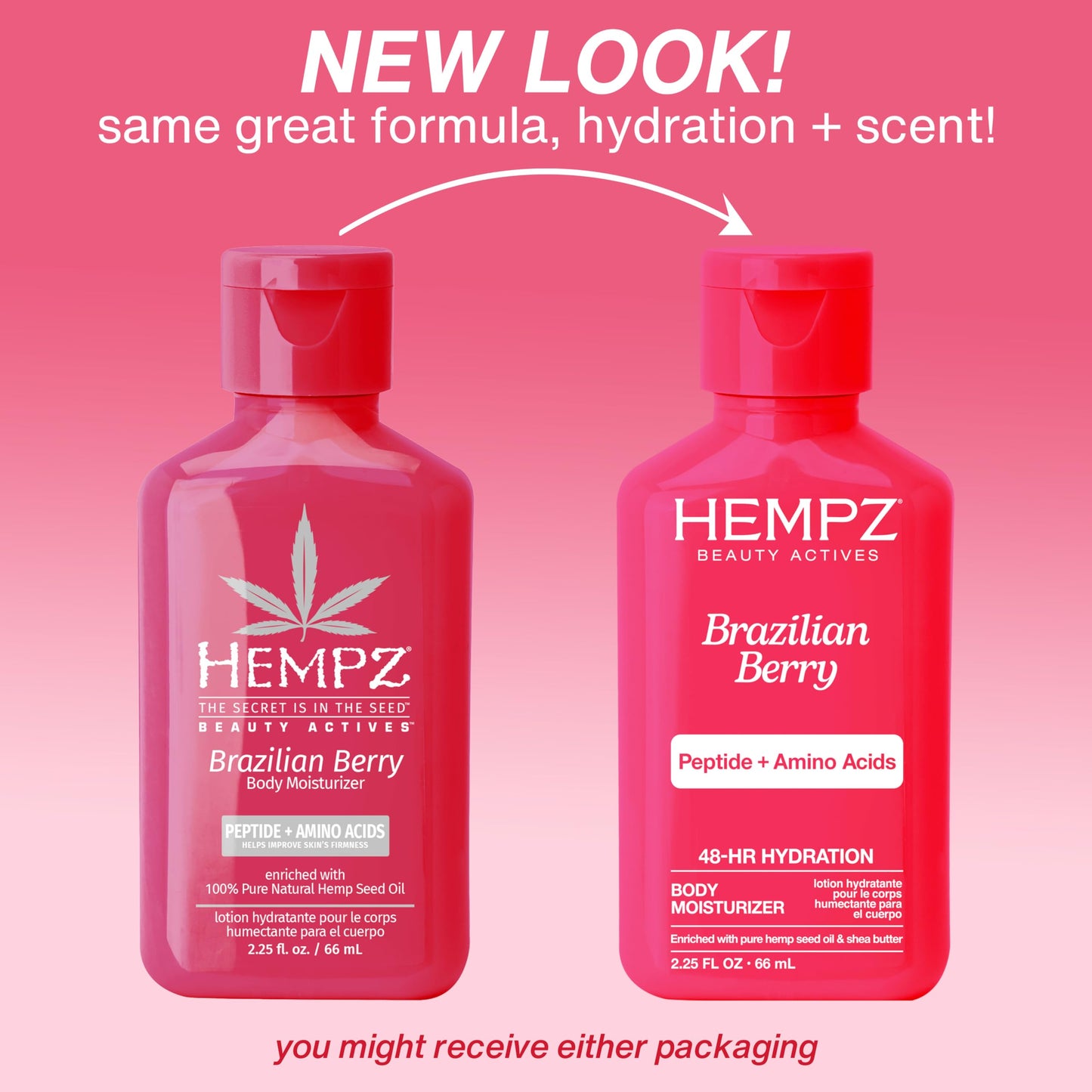 Hempz Mini Brazilian Berry Beauty Actives Lotion, Hydrating Moisturizer for Body, Hands and Feet 2.25 oz.