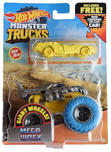 Hot Wheels Monster Trucks Mega Wrex, Includes New Crushed Car