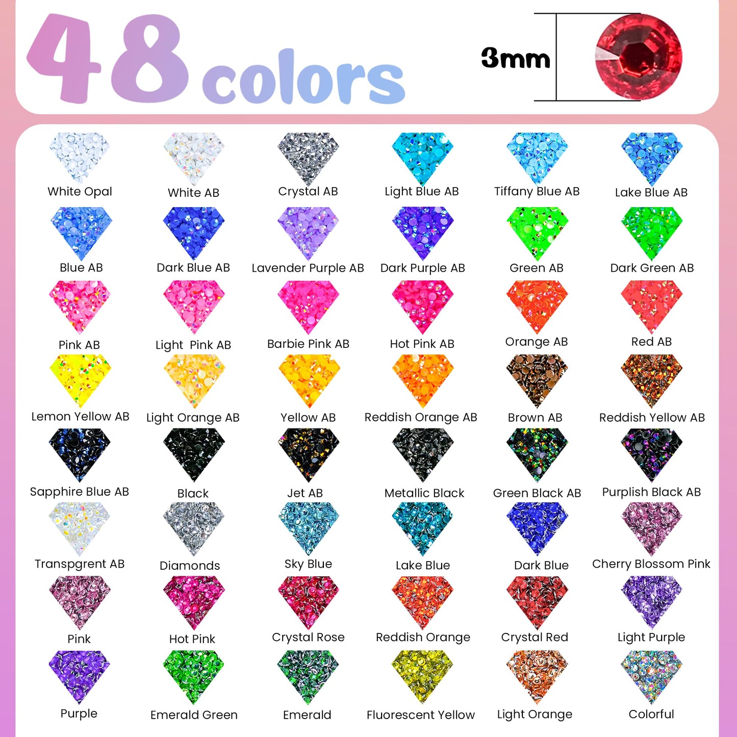 70000Pcs 48 Colors Bedazzling Kit 2 Boxes with Rhinestones, 3mm Resin Flatback Rhinestones with 4 Pcs B7000 Jewelry Glue & Tools, Diamond Art Beauty and Personal Care LOTWOW