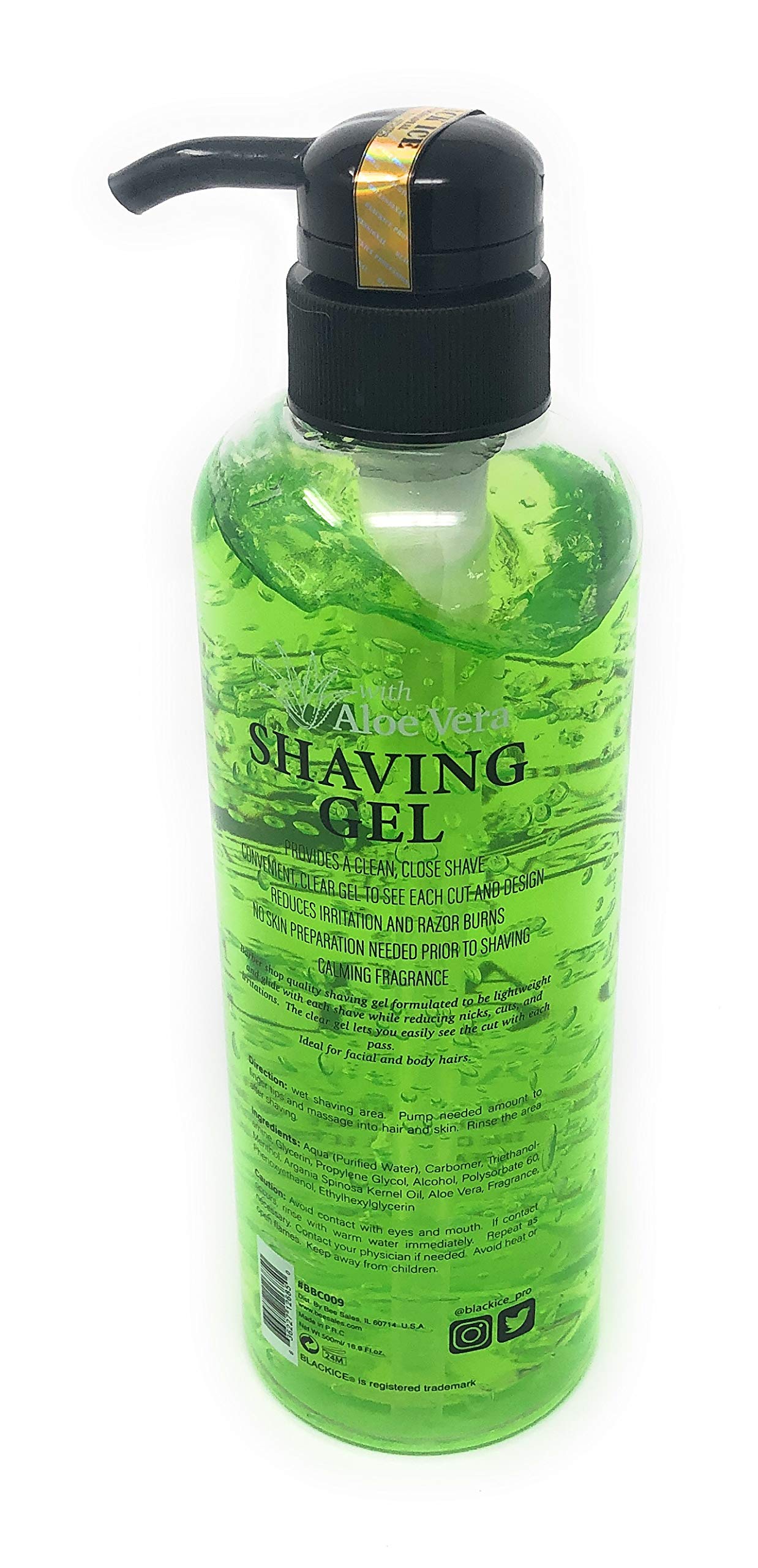 Black Ice Professional Shaving Gel with Aloe Vera 16.9 Fl oz