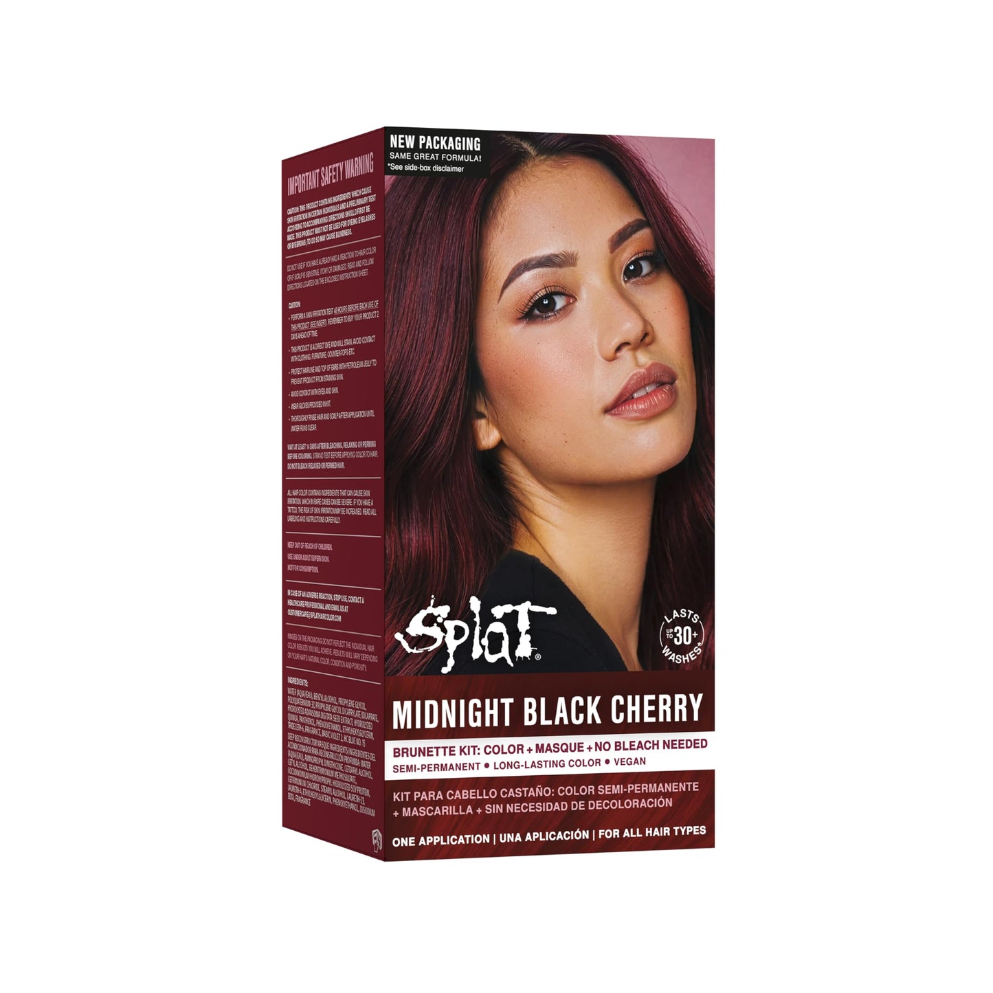 Splat Midnight Black Cherry Semi Permanent Hair Dye Box Kit, 1 At-Home Application, Vegan & Cruelty-Free Red Hair Color Kit with Masque, Lasts 30