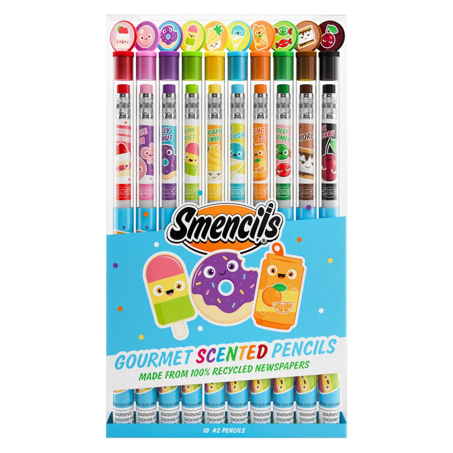Smencils - Patented Gourmet Scented Graphite HB #2 Pencils Made from Recycled Newspapers, 10 Count, Gifts for Kids, School Supplies