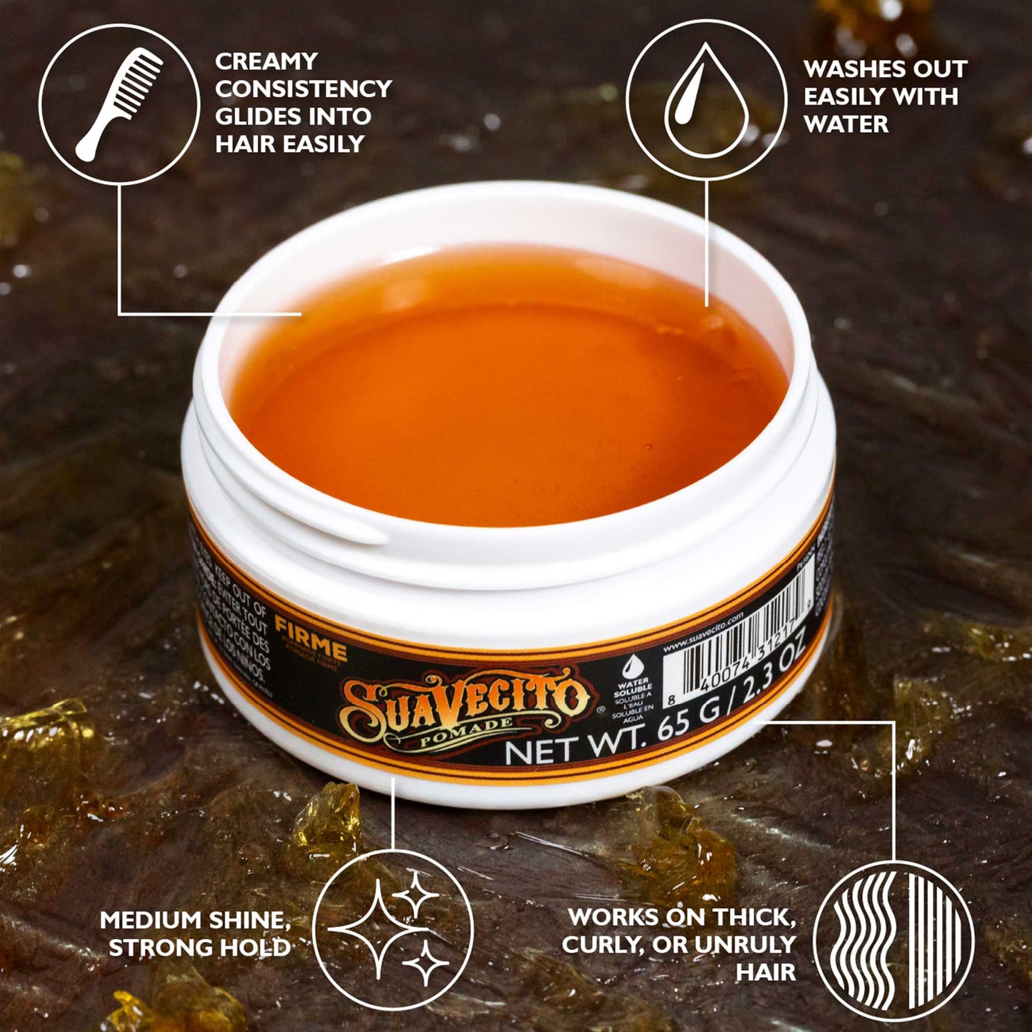 Suavecito Pomade Firme (Strong) Hold 2.3 oz, 1 Pack - Pomade For Men - Medium Shine Water Based Wax Like Flake Free Hair Gel - Easy To Wash Out - All