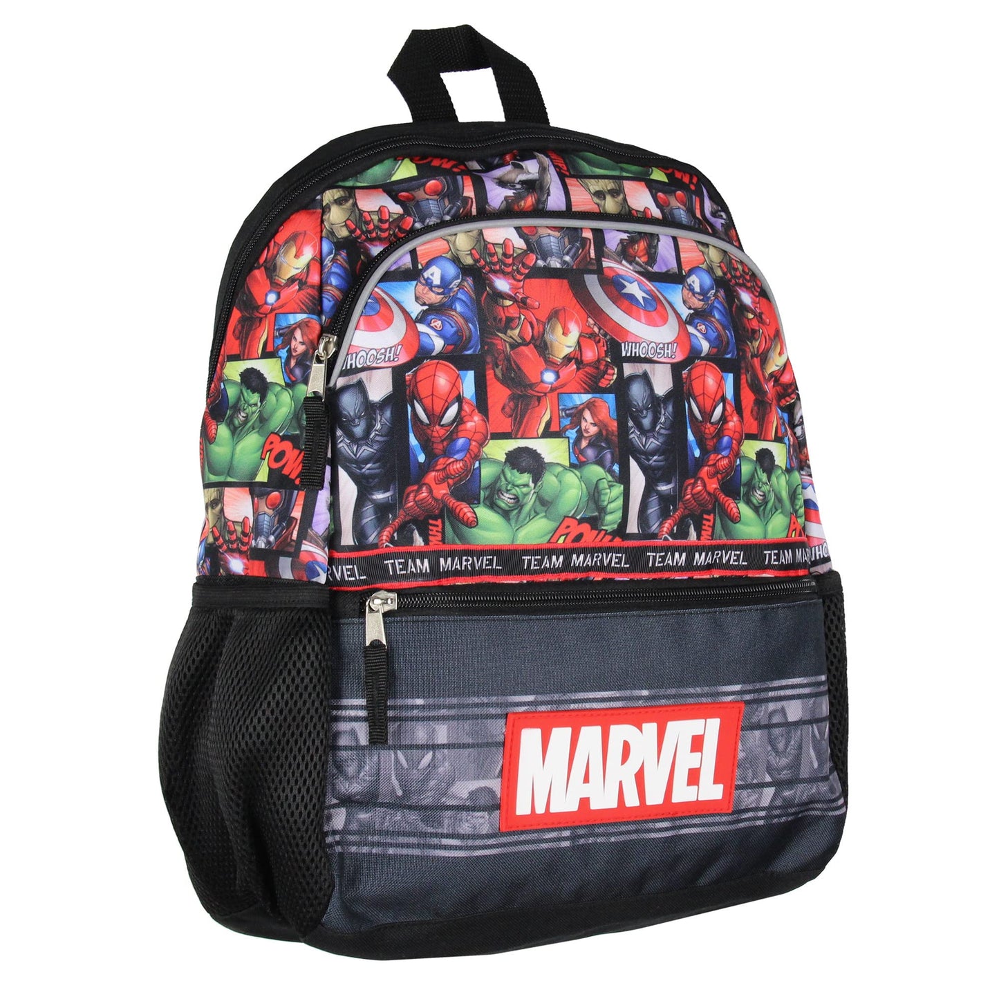 Marvel Avengers Spider-Man Iron Man Captain America Hulk 16" Book Bag School Travel Backpack With Water Bottle Pockets and Adjustable Back Straps