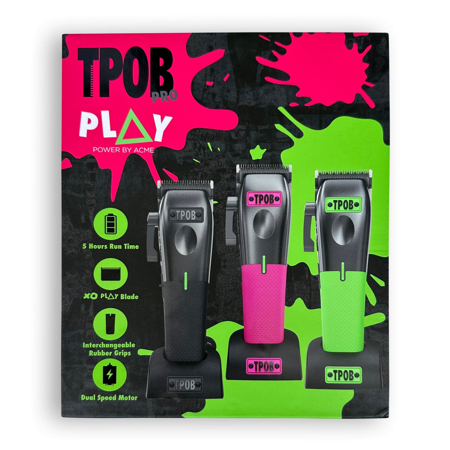 TPOB Play Barber Hair Clippers for Men 7500 RPM with Rubber Grips (Black/Green/Pink) Beauty and Personal Care TPOB
